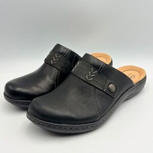 Clarks Collection Black Leather Clogs Ultimate Comfort Mules Slip On Womens 8.5M